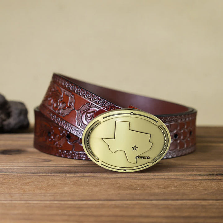 Cinturón de cuero con hebilla para hombre con diseño creativo de mapa del estado de Texas