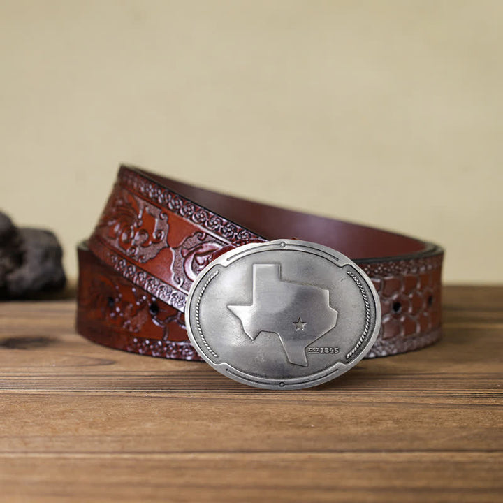 Cinturón de cuero con hebilla para hombre con diseño creativo de mapa del estado de Texas