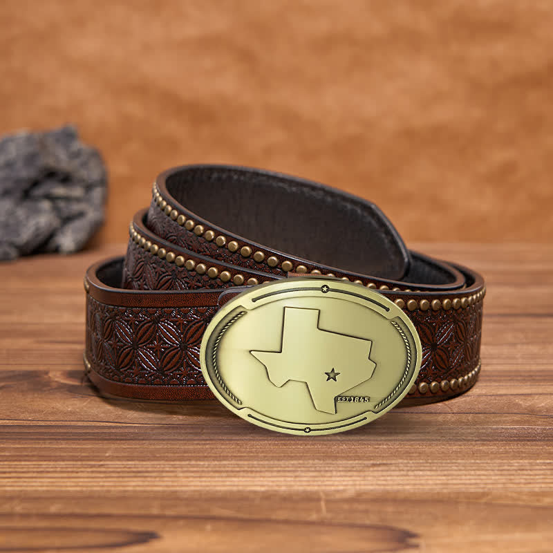 Cinturón de cuero con hebilla para hombre con diseño creativo de mapa del estado de Texas