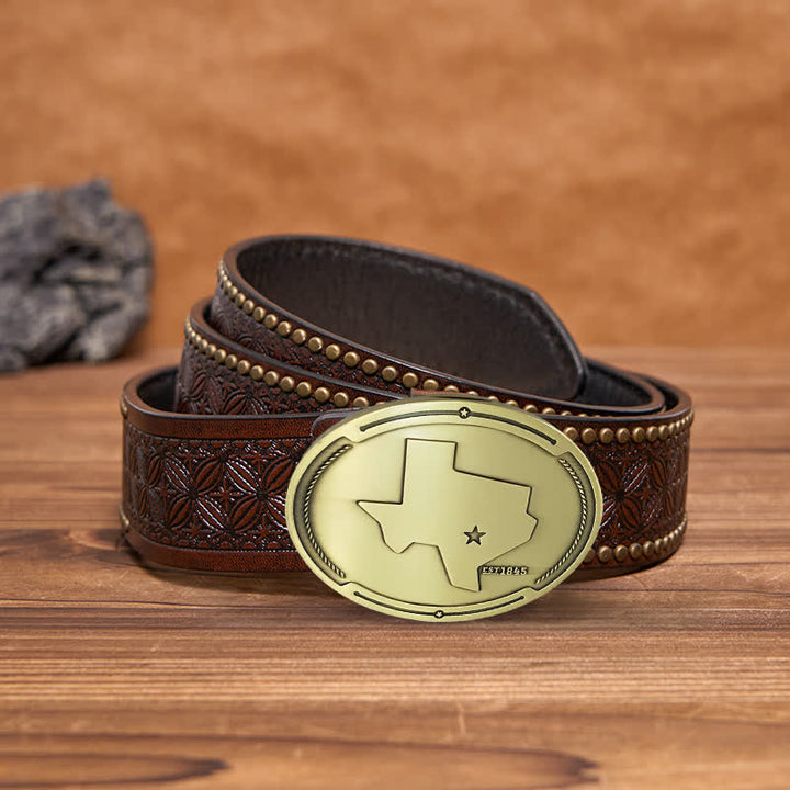 Cinturón de cuero con hebilla para hombre con diseño creativo de mapa del estado de Texas