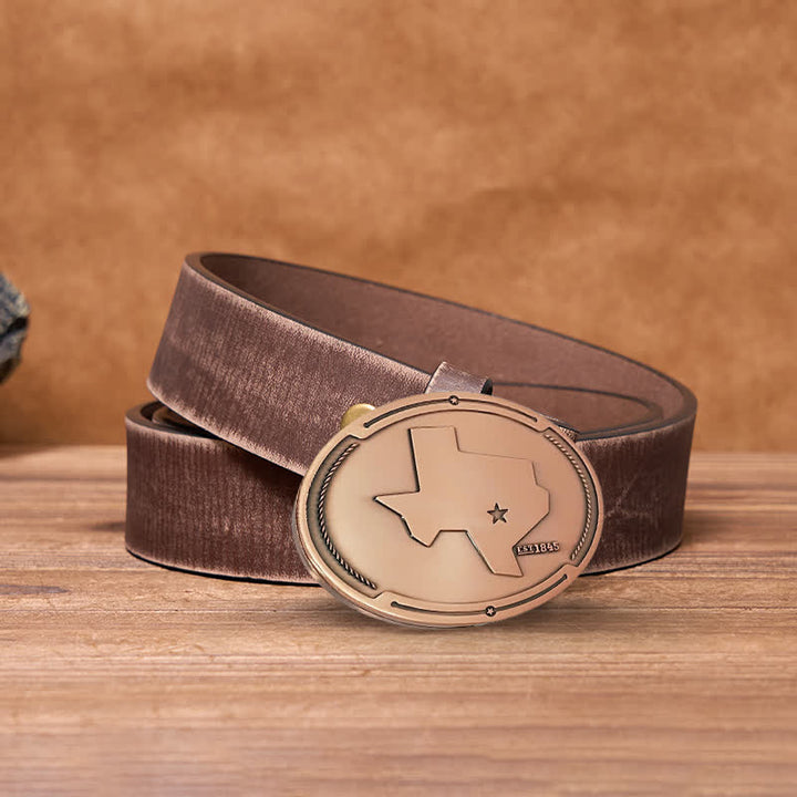 Cinturón de cuero con hebilla para hombre con diseño creativo de mapa del estado de Texas