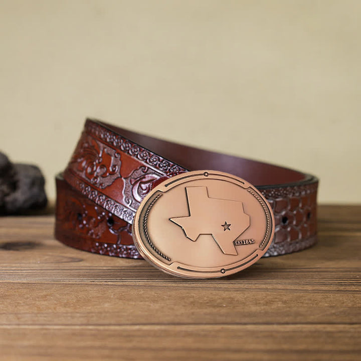 Cinturón de cuero con hebilla para hombre con diseño creativo de mapa del estado de Texas