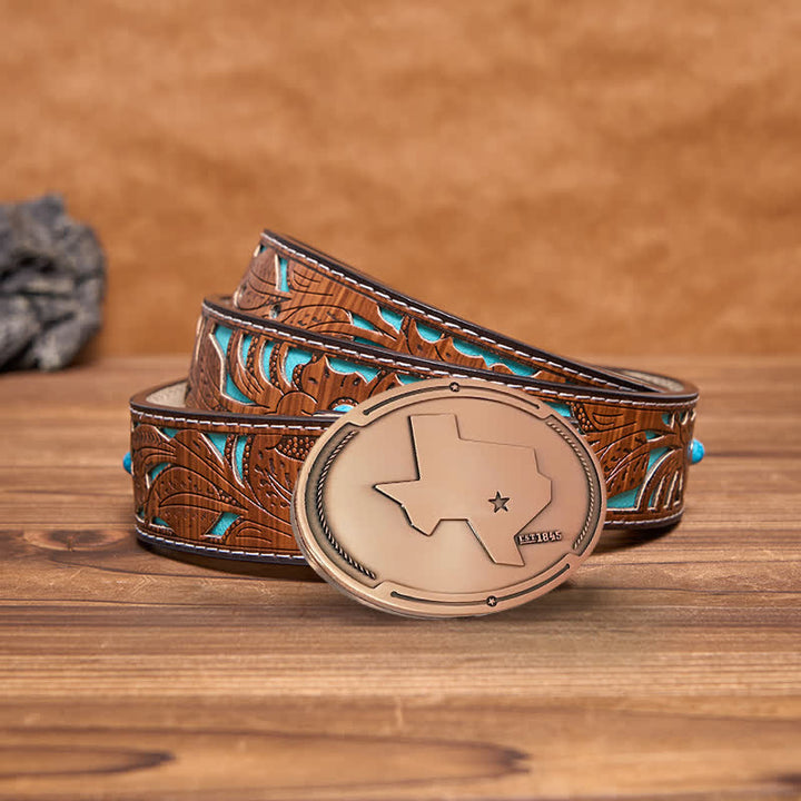 Cinturón de cuero con hebilla para hombre con diseño creativo de mapa del estado de Texas