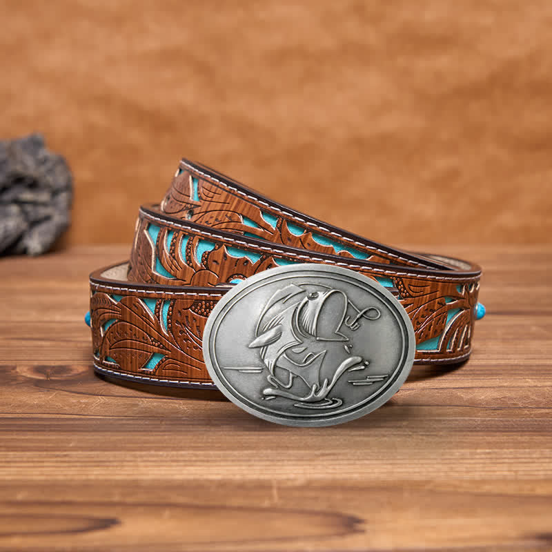 Cinturón de cuero con hebilla para hombre, diseño creativo de Gone Fishing