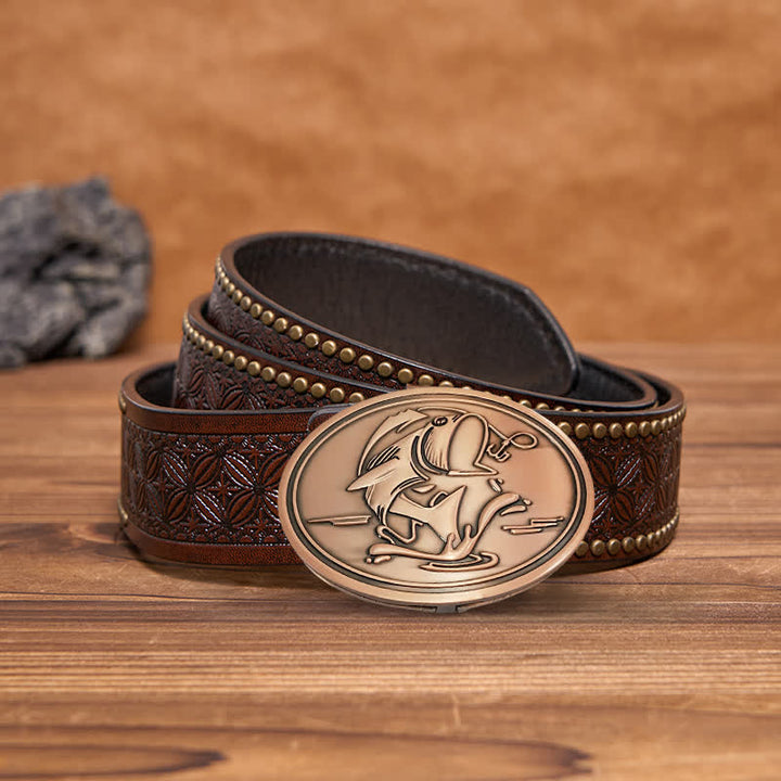 Cinturón de cuero con hebilla para hombre, diseño creativo de Gone Fishing