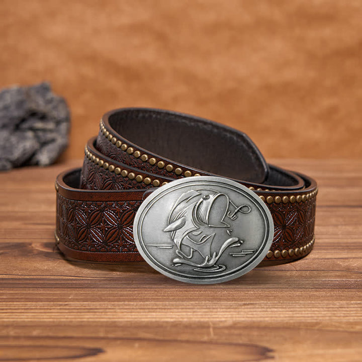 Cinturón de cuero con hebilla para hombre, diseño creativo de Gone Fishing