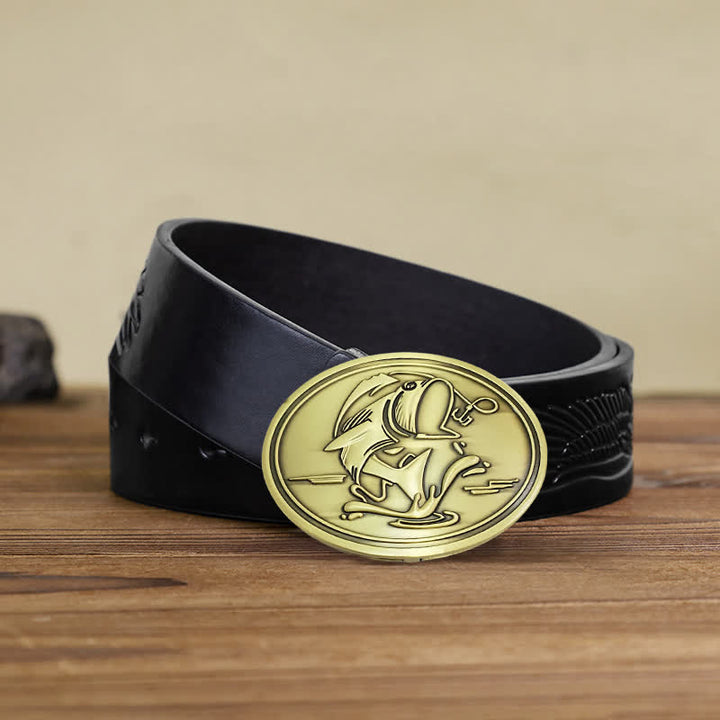 Cinturón de cuero con hebilla para hombre, diseño creativo de Gone Fishing