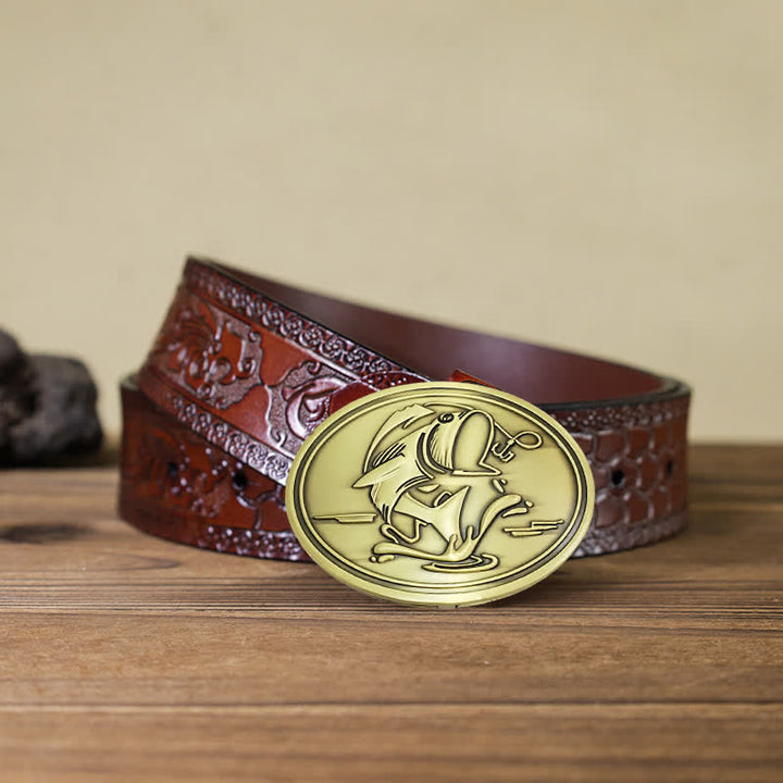Cinturón de cuero con hebilla para hombre, diseño creativo de Gone Fishing