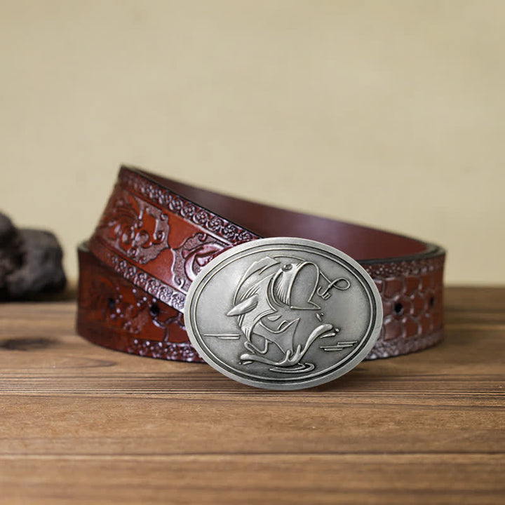 Cinturón de cuero con hebilla para hombre, diseño creativo de Gone Fishing