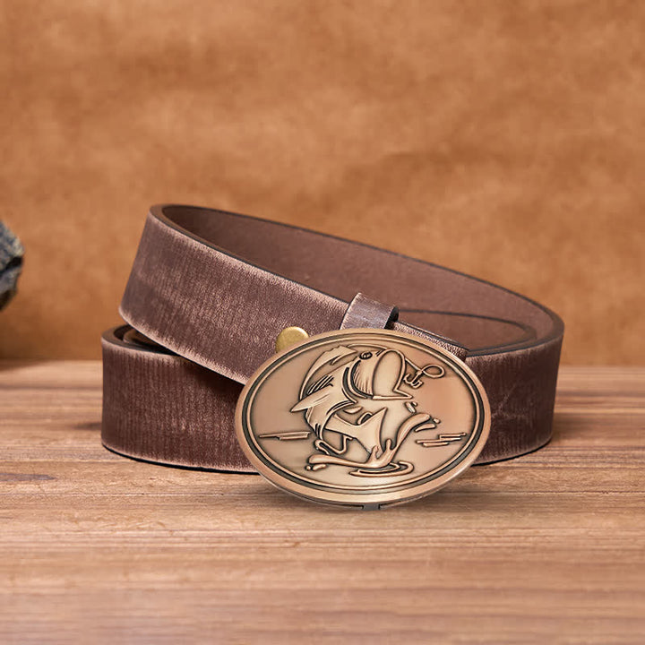 Cinturón de cuero con hebilla para hombre, diseño creativo de Gone Fishing