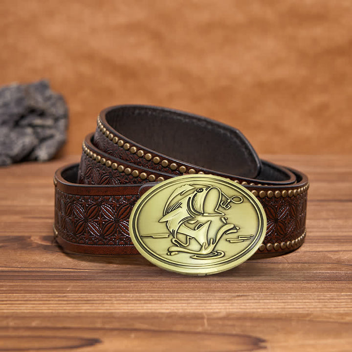Cinturón de cuero con hebilla para hombre, diseño creativo de Gone Fishing
