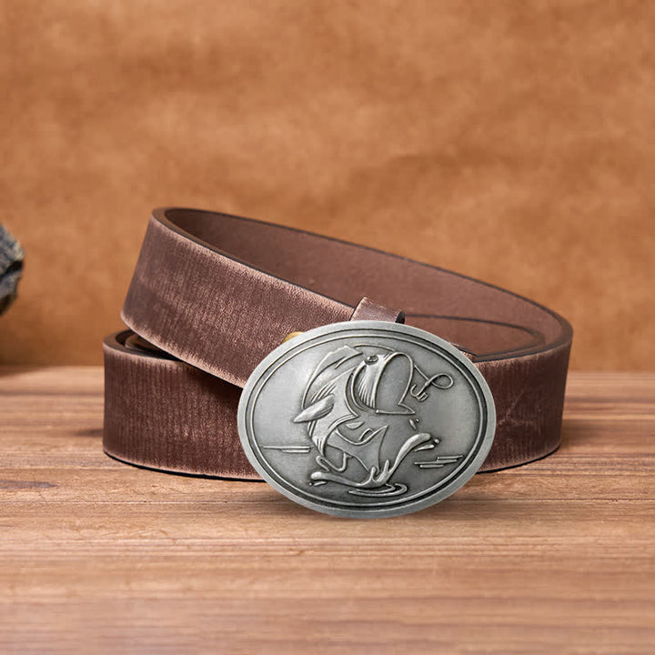 Cinturón de cuero con hebilla para hombre, diseño creativo de Gone Fishing
