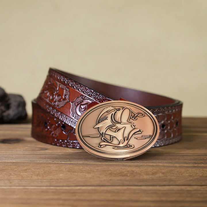 Cinturón de cuero con hebilla para hombre, diseño creativo de Gone Fishing