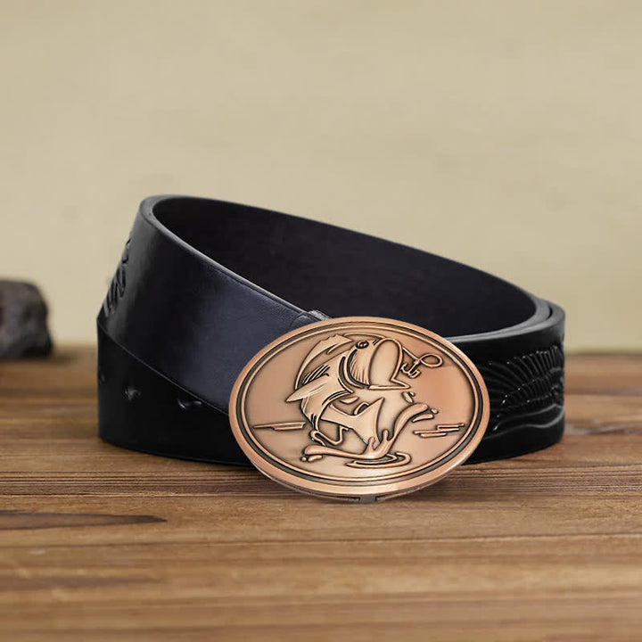 Cinturón de cuero con hebilla para hombre, diseño creativo de Gone Fishing