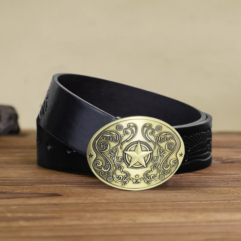 Cinturón de cuero con hebilla para hombre, con diseño creativo de estrella del oeste, para llevar cerveza