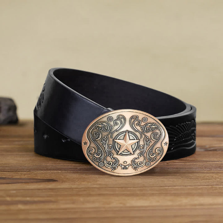 Cinturón de cuero con hebilla para hombre, con diseño creativo de estrella del oeste, para llevar cerveza