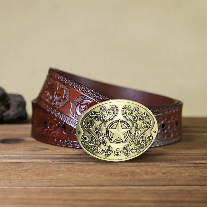 Cinturón de cuero con hebilla para hombre, con diseño creativo de estrella del oeste, para llevar cerveza