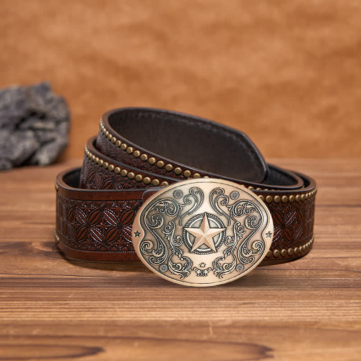 Cinturón de cuero con hebilla para hombre, con diseño creativo de estrella del oeste, para llevar cerveza