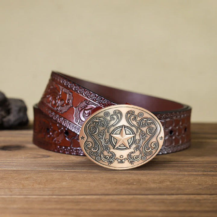 Cinturón de cuero con hebilla para hombre, con diseño creativo de estrella del oeste, para llevar cerveza