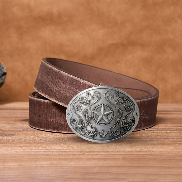 Cinturón de cuero con hebilla para hombre, con diseño creativo de estrella del oeste, para llevar cerveza