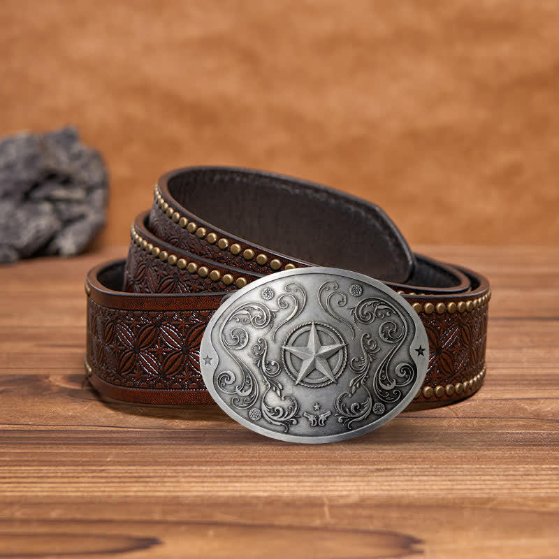 Cinturón de cuero con hebilla para hombre, con diseño creativo de estrella del oeste, para llevar cerveza