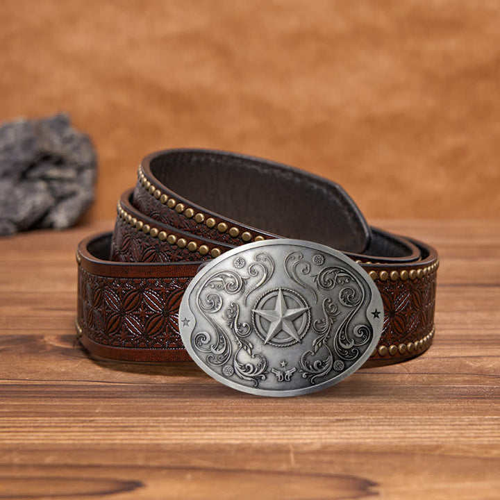 Cinturón de cuero con hebilla para hombre, con diseño creativo de estrella del oeste, para llevar cerveza