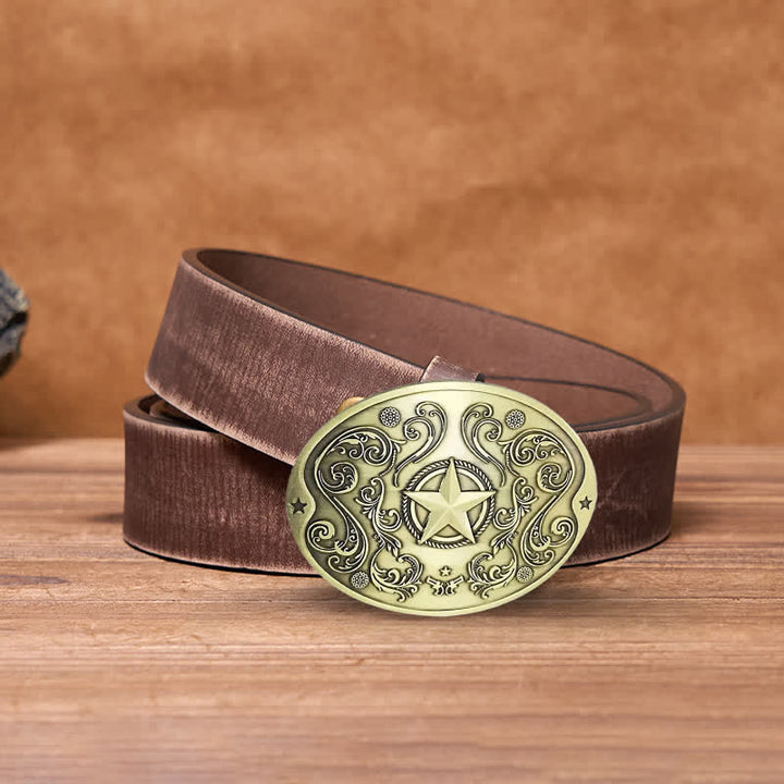 Cinturón de cuero con hebilla para hombre, con diseño creativo de estrella del oeste, para llevar cerveza