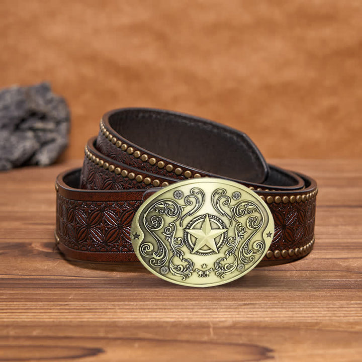 Cinturón de cuero con hebilla para hombre, con diseño creativo de estrella del oeste, para llevar cerveza