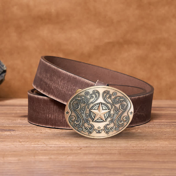 Cinturón de cuero con hebilla para hombre, con diseño creativo de estrella del oeste, para llevar cerveza