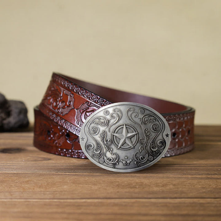 Cinturón de cuero con hebilla para hombre, con diseño creativo de estrella del oeste, para llevar cerveza