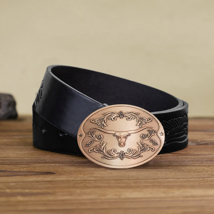 Cinturón de cuero con hebilla para hombre, con diseño creativo de toro Longhorn, para sujetar cerveza