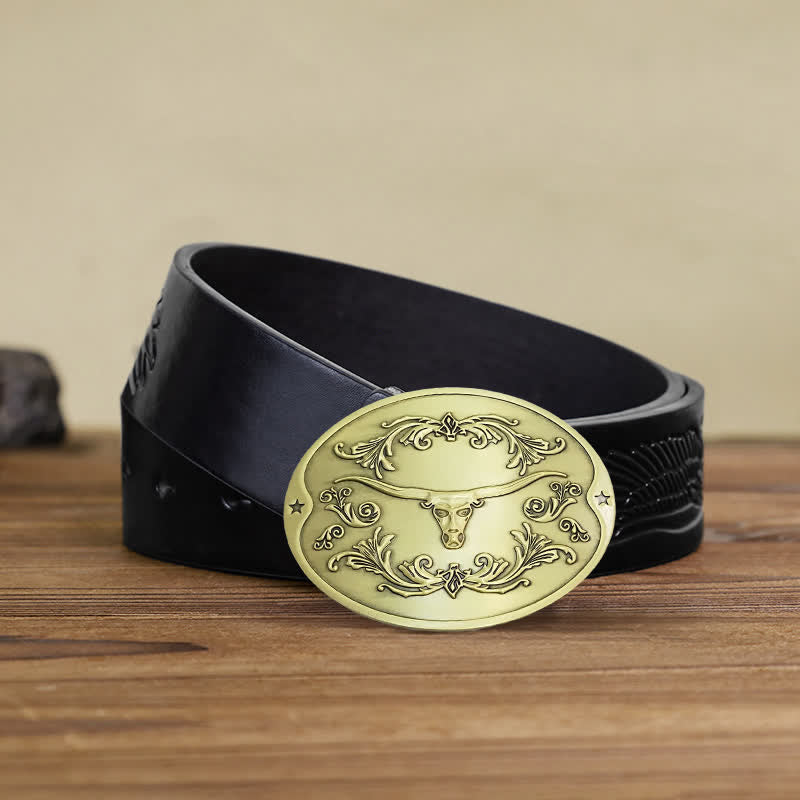 Cinturón de cuero con hebilla para hombre, con diseño creativo de toro Longhorn, para sujetar cerveza