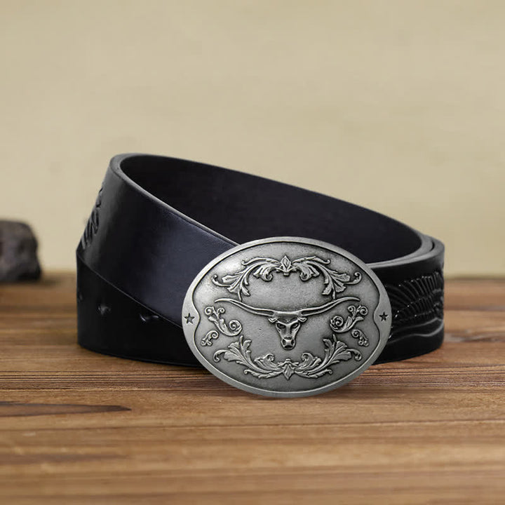 Cinturón de cuero con hebilla para hombre, con diseño creativo de toro Longhorn, para sujetar cerveza