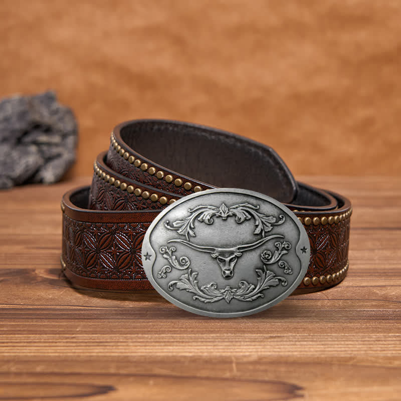 Cinturón de cuero con hebilla para hombre, con diseño creativo de toro Longhorn, para sujetar cerveza
