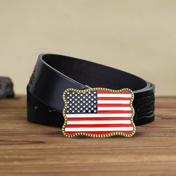 Cinturón de cuero con hebilla para billetera con diseño creativo de bandera estadounidense para hombre