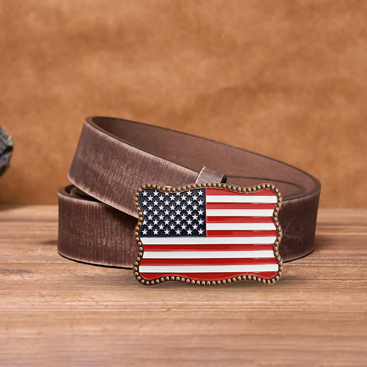 Cinturón de cuero con hebilla para billetera con diseño creativo de bandera estadounidense para hombre