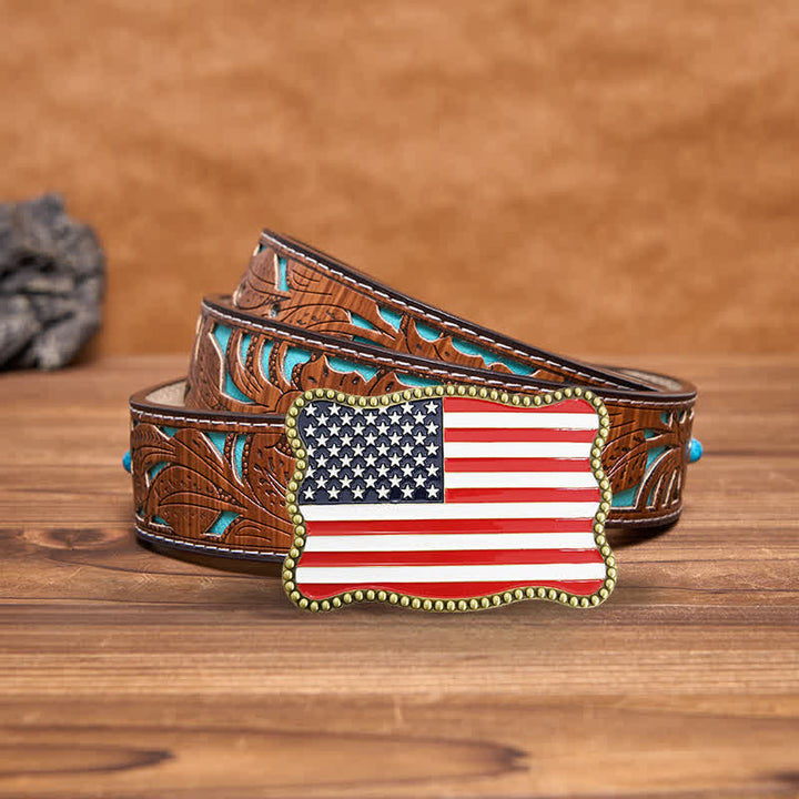 Cinturón de cuero con hebilla para billetera con diseño creativo de bandera estadounidense para hombre