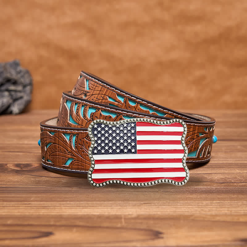 Cinturón de cuero con hebilla para billetera con diseño creativo de bandera estadounidense para hombre