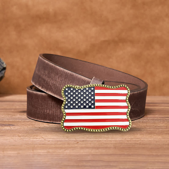 Cinturón de cuero con hebilla para billetera con diseño creativo de bandera estadounidense para hombre