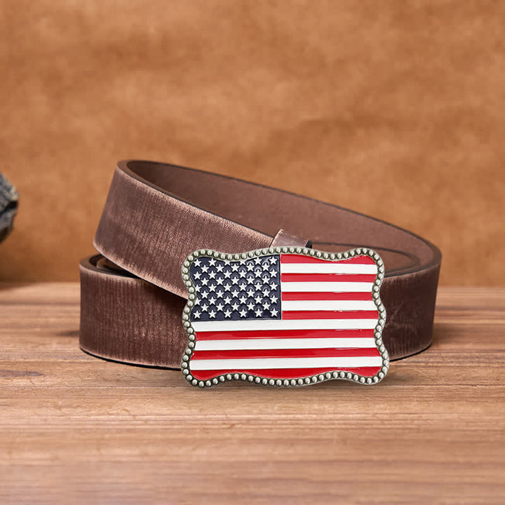 Cinturón de cuero con hebilla para billetera con diseño creativo de bandera estadounidense para hombre