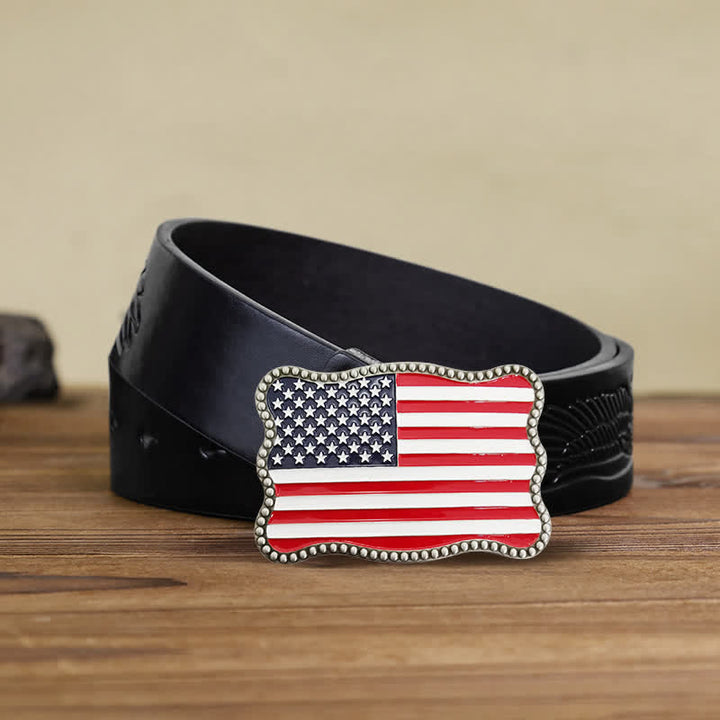 Cinturón de cuero con hebilla para billetera con diseño creativo de bandera estadounidense para hombre