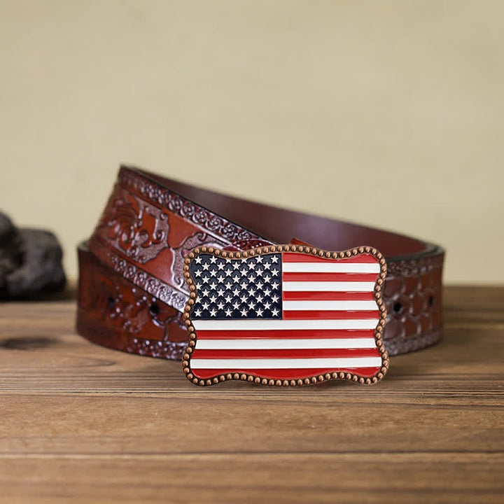 Cinturón de cuero con hebilla para billetera con diseño creativo de bandera estadounidense para hombre