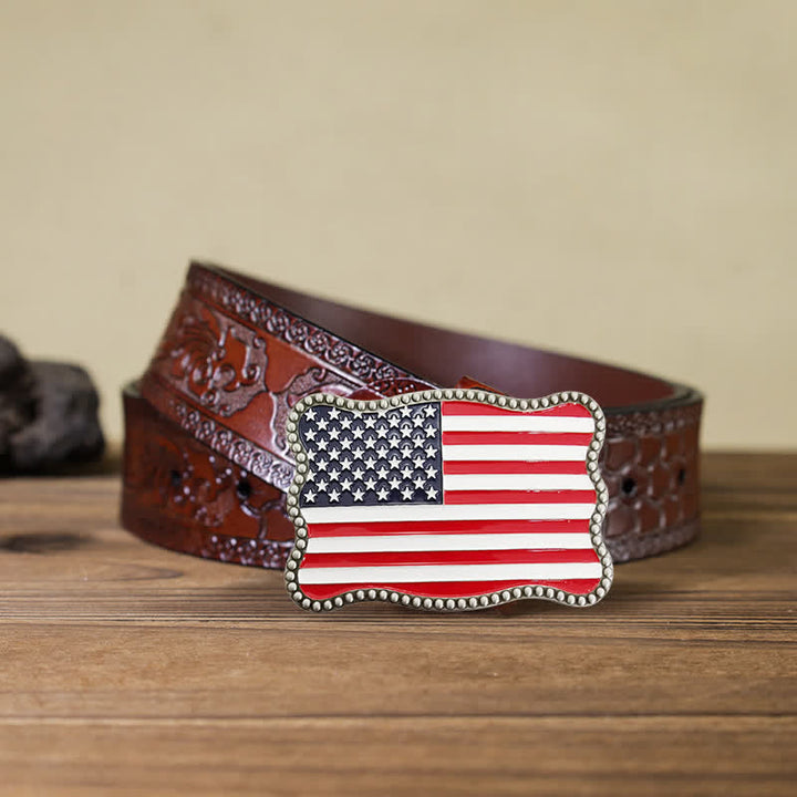 Cinturón de cuero con hebilla para billetera con diseño creativo de bandera estadounidense para hombre
