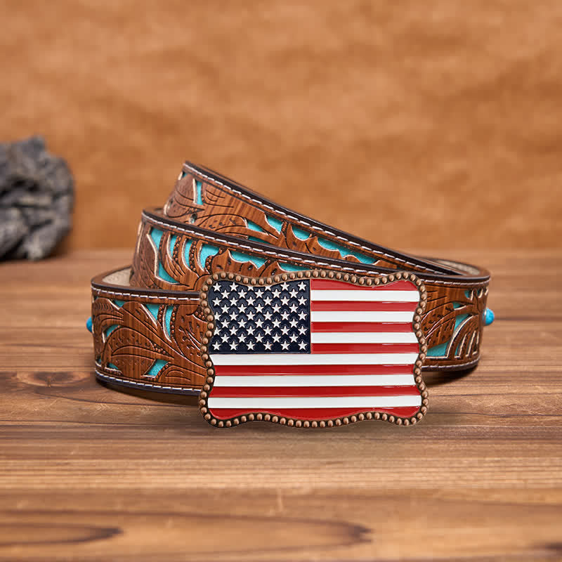 Cinturón de cuero con hebilla para billetera con diseño creativo de bandera estadounidense para hombre