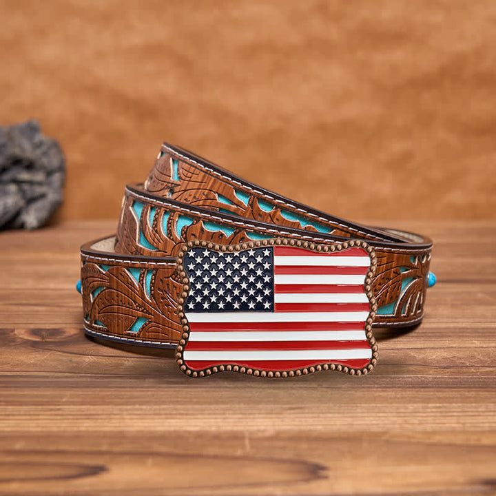 Cinturón de cuero con hebilla para billetera con diseño creativo de bandera estadounidense para hombre