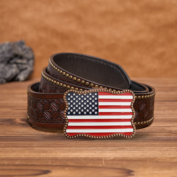 Cinturón de cuero con hebilla para billetera con diseño creativo de bandera estadounidense para hombre