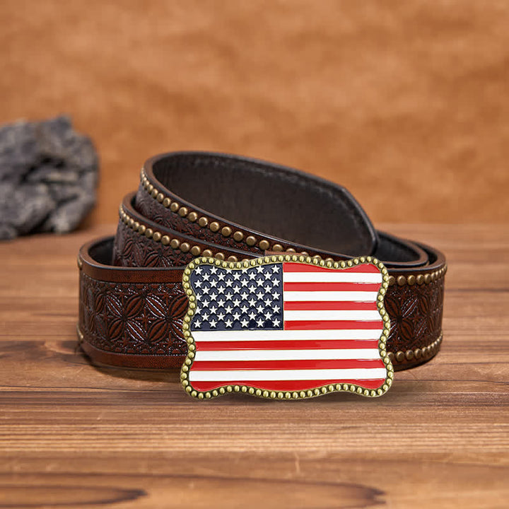 Cinturón de cuero con hebilla para billetera con diseño creativo de bandera estadounidense para hombre
