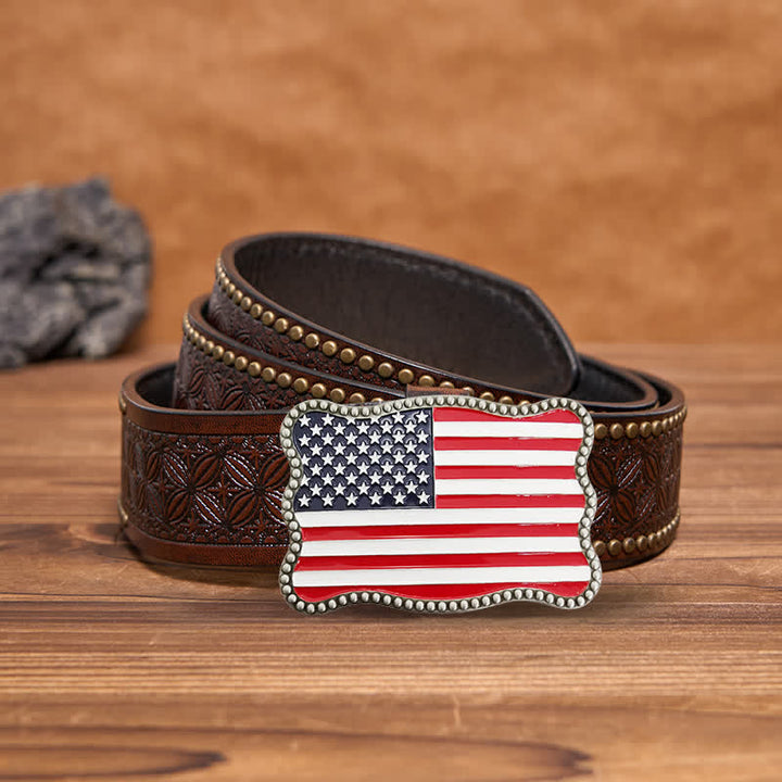 Cinturón de cuero con hebilla para billetera con diseño creativo de bandera estadounidense para hombre
