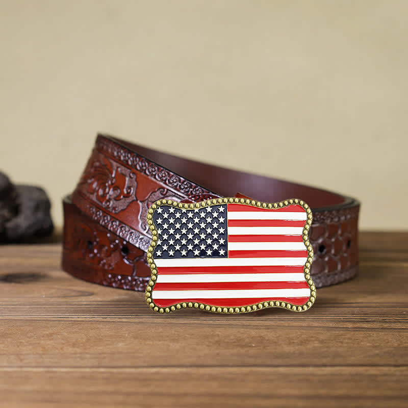 Cinturón de cuero con hebilla para billetera con diseño creativo de bandera estadounidense para hombre