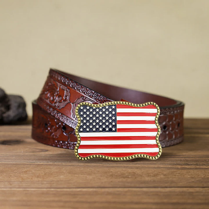 Cinturón de cuero con hebilla para billetera con diseño creativo de bandera estadounidense para hombre